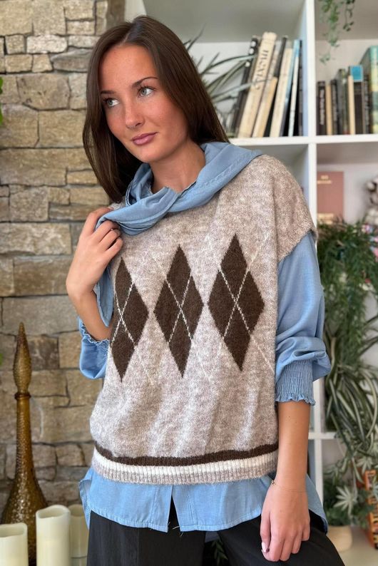 Zeta Otto Argyle Tank Mocha Marl